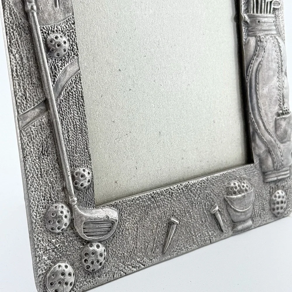 Vintage Golf Solid Pewter 4x6 Photo Picture Frame 3D Heavy Silver by Sixtrees H2